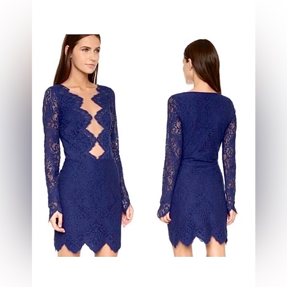 For Love & Lemons  Lace & Mesh Navy Blue Mini Dress Revealing Fitted Size M